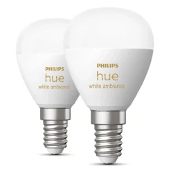 Philips Hue Smart Belysning|Smart Belysning|Luster Kuleformet LED-pære White Ambiance E14 470 lm 2-pk.