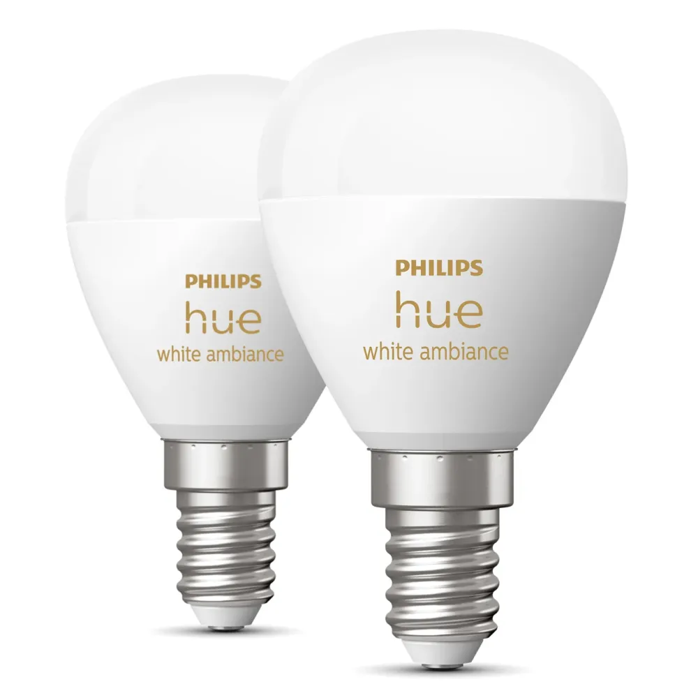 Philips Hue Smart Belysning|Smart Belysning|Luster Kuleformet LED-pære White Ambiance E14 470 lm 2-pk.