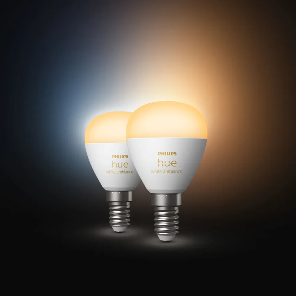 Philips Hue Smart Belysning|Smart Belysning|Luster Kuleformet LED-pære White Ambiance E14 470 lm 2-pk.