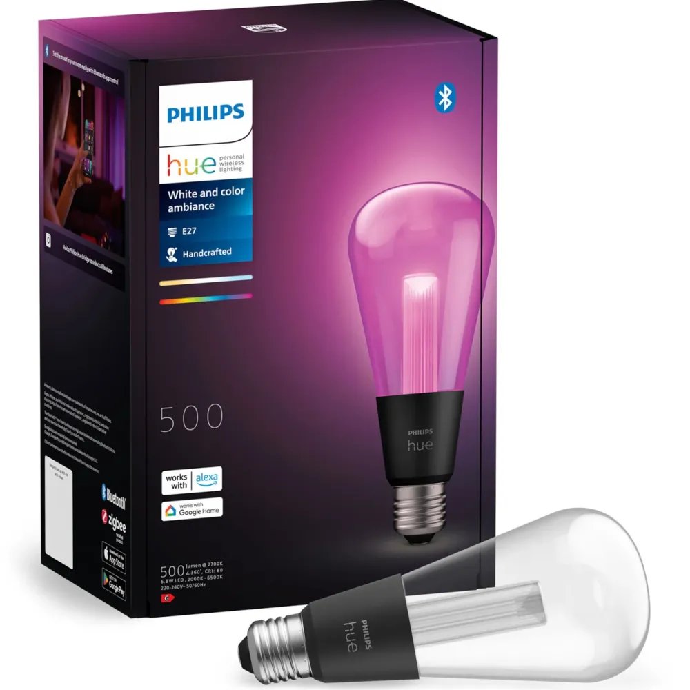 Philips Hue Smart Belysning|Smart Belysning|RGB ST72 Smart LED-lampe E27 500 lm
