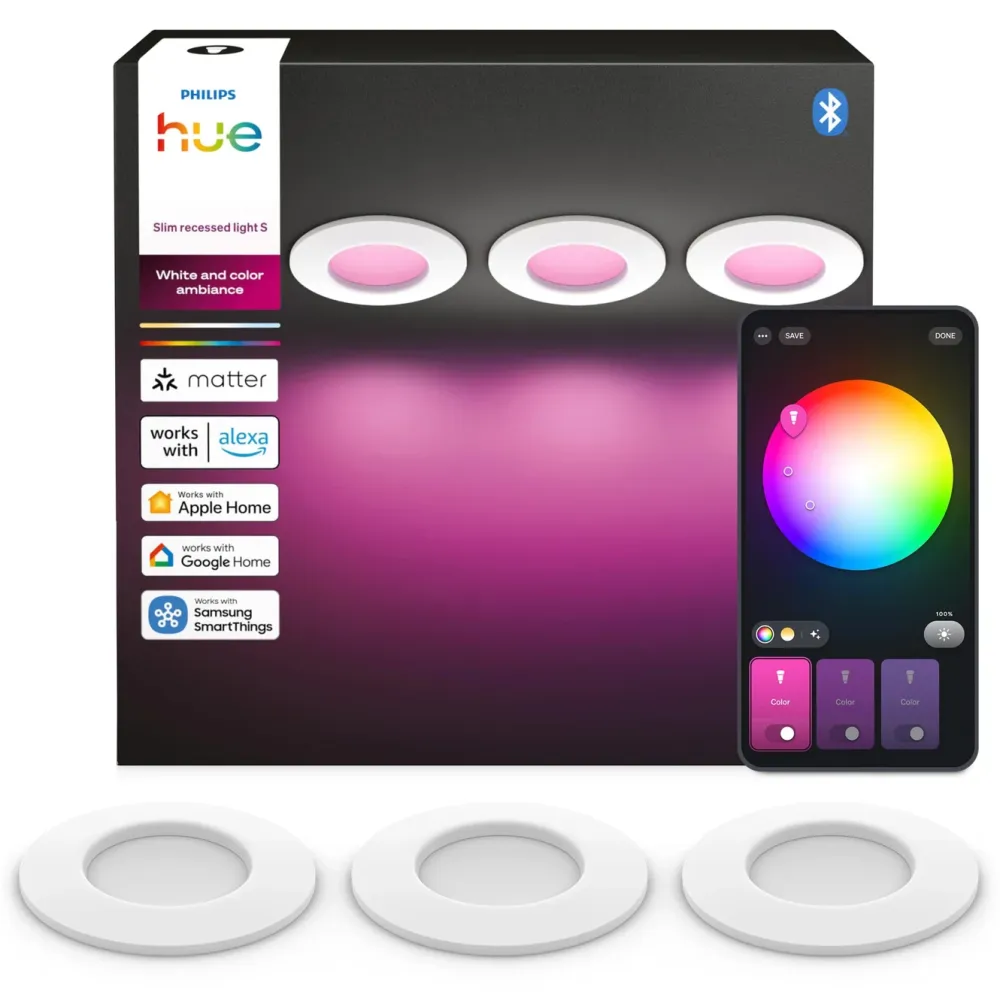 Philips Hue Smart Belysning|Lampetilbehør|Slim innfelt spotlight 90 mm 3-pk.