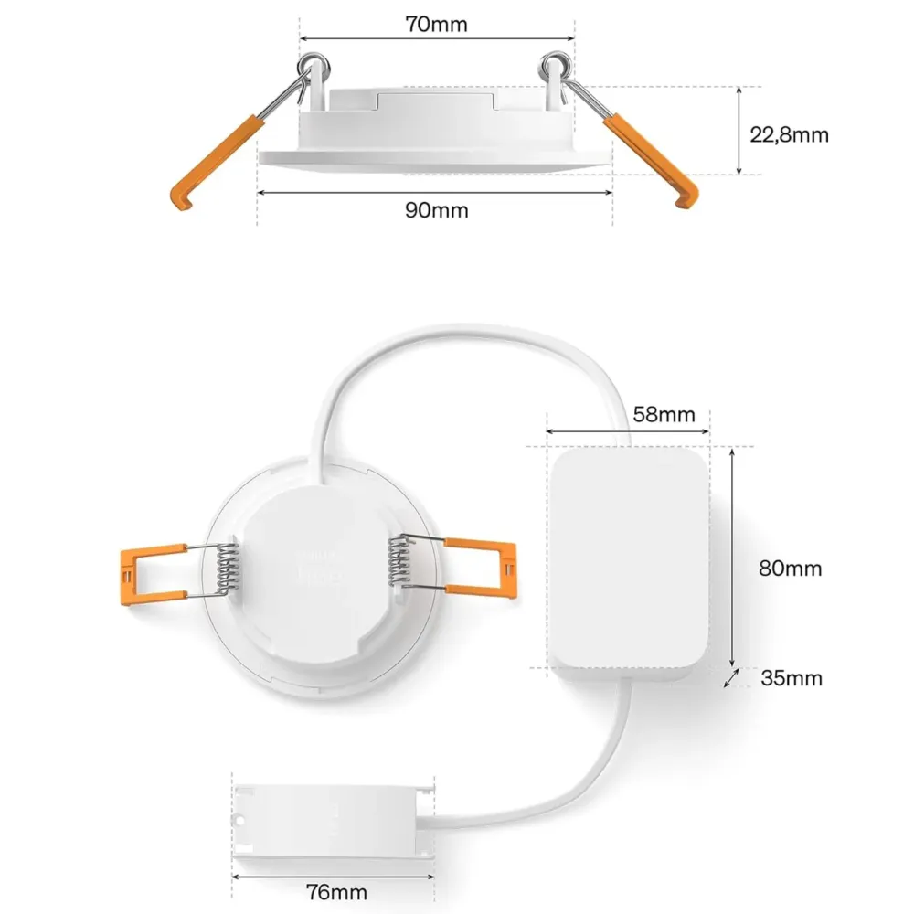 Philips Hue Smart Belysning|Lampetilbehør|Slim innfelt spotlight 90 mm 3-pk.