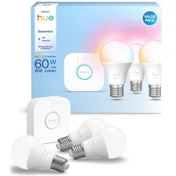 Philips Hue Smart Belysning|Philips Hue|Startpakke Essential: 3x White & Color E27 + Bridge