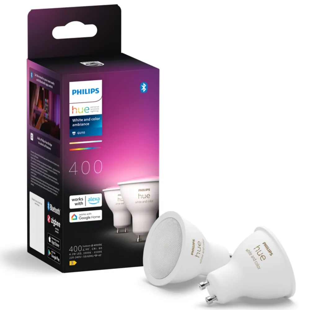 Philips Hue Smart Belysning|Smart Belysning|White and Color Ambiance Smart LED-pære GU10 400 lm 2-pk