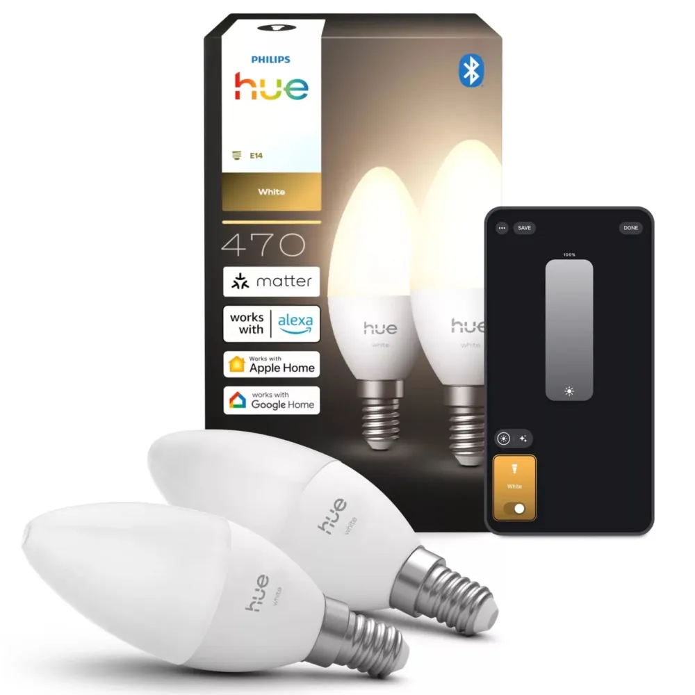 Philips Hue Smart Belysning|Philips Hue|White smart LED-kronlys E14 2-pakning
