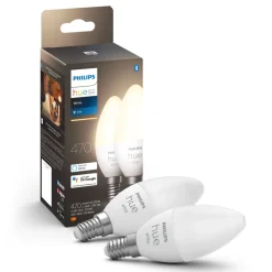 Philips Hue Smart Belysning|Lyslenker|White Smart LED-pære E14 470 lm 2-pk.