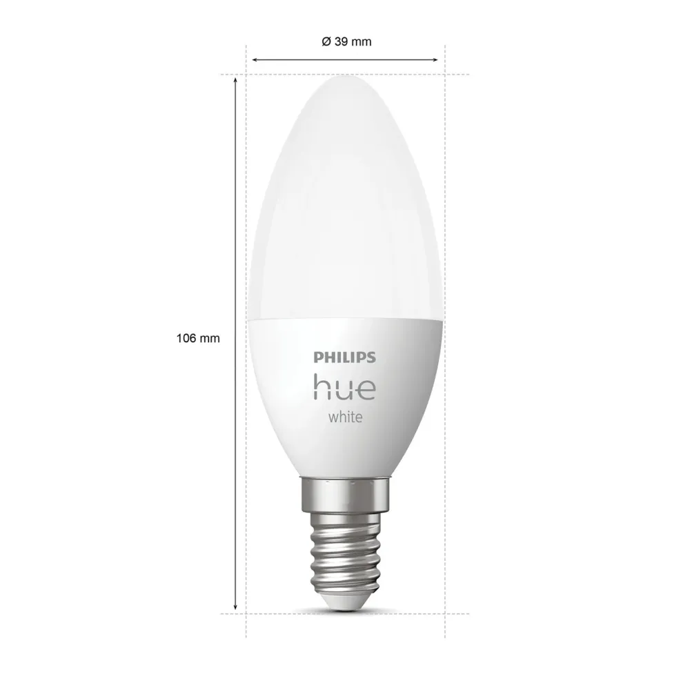 Philips Hue Smart Belysning|Lyslenker|White Smart LED-pære E14 470 lm 2-pk.