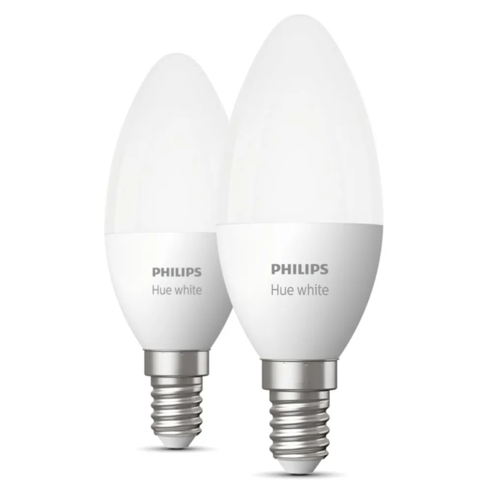 Philips Hue Smart Belysning|Lyslenker|White Smart LED-pære E14 470 lm 2-pk.