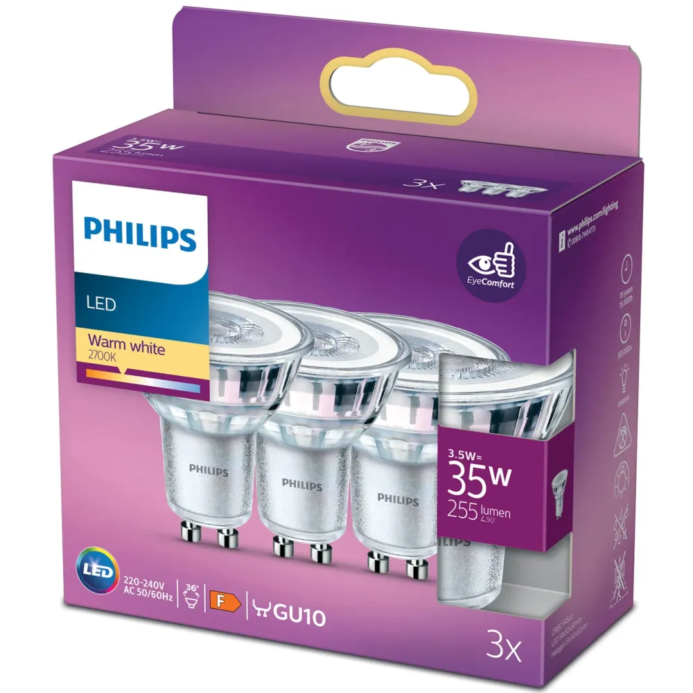 Philips Lyslenker|Taklamper|LED-pære GU10 255 lm 3-pk.