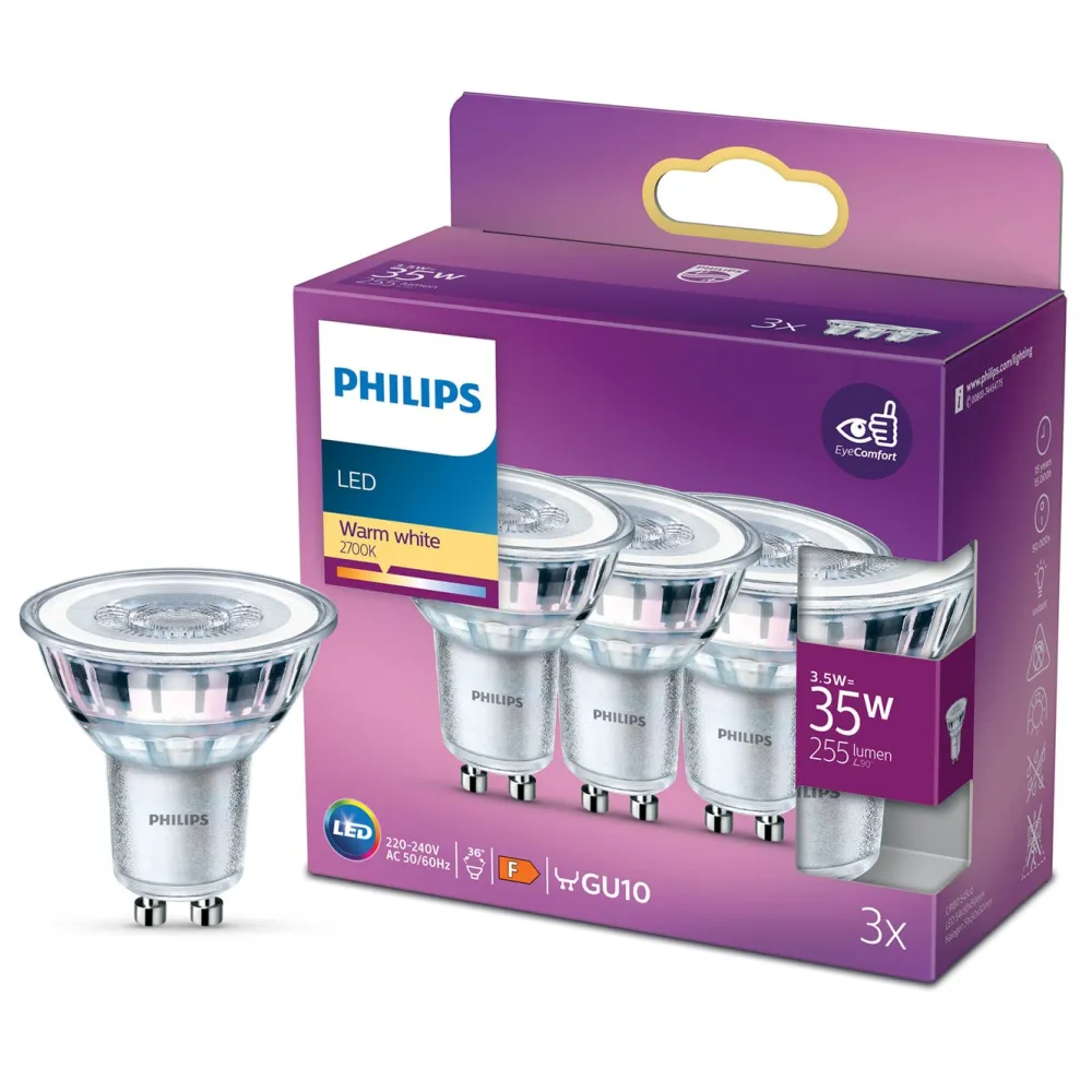 Philips Lyslenker|Taklamper|LED-pære GU10 255 lm 3-pk.