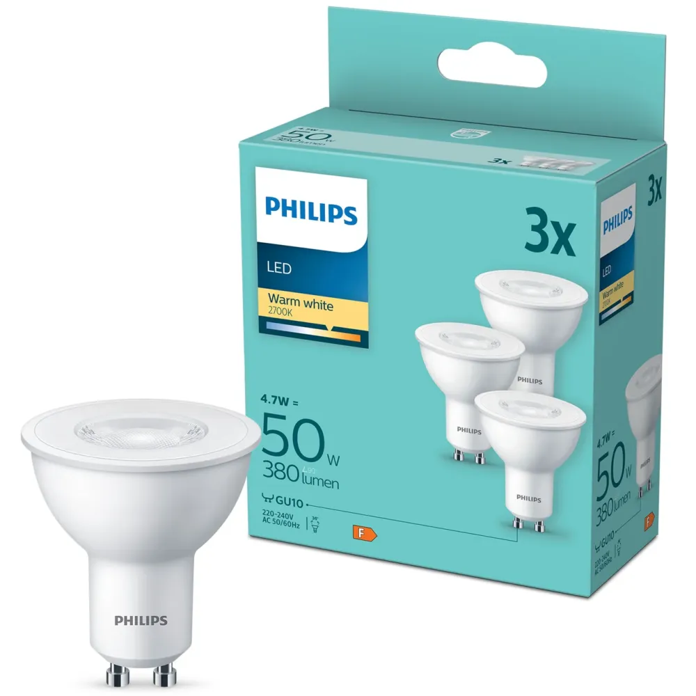 Philips Lyskilder|LED-pære GU10 380 lm 3-pk.