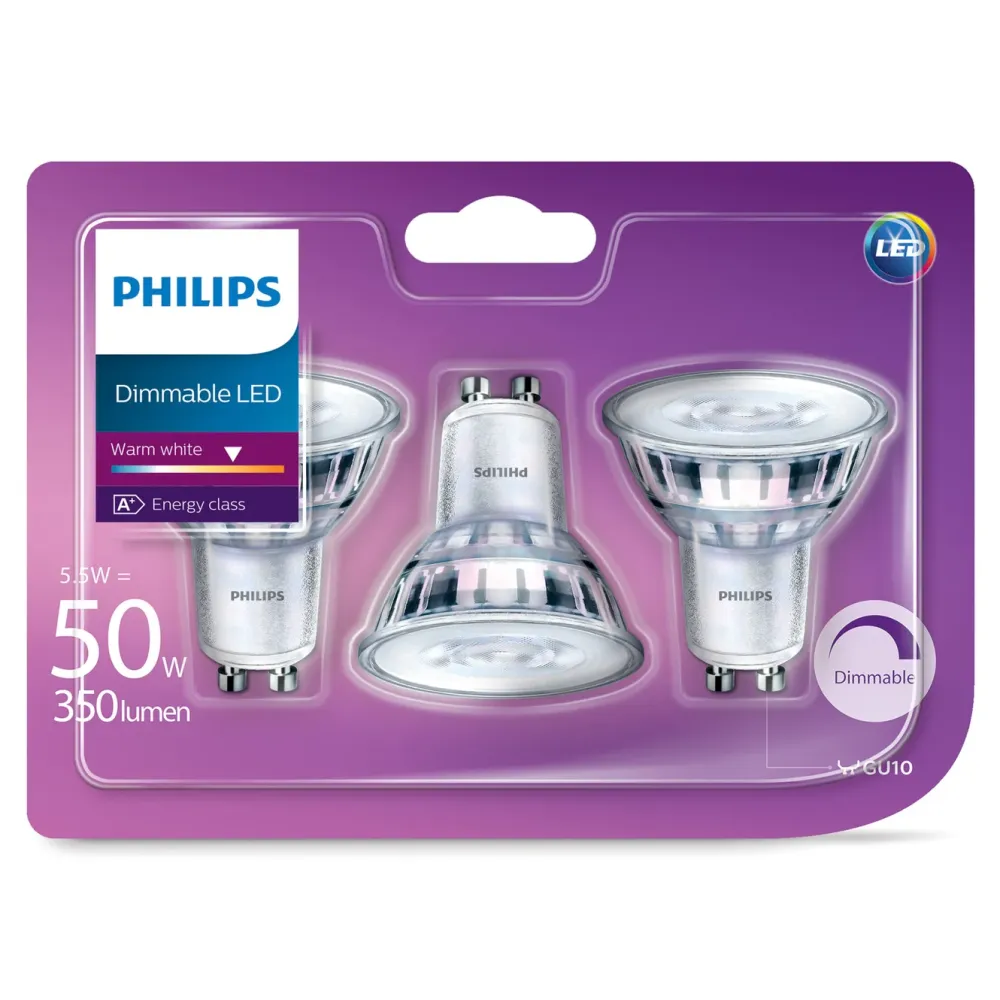 Philips Lyskilder|LED-pære GU10 345 lm 3-pk.