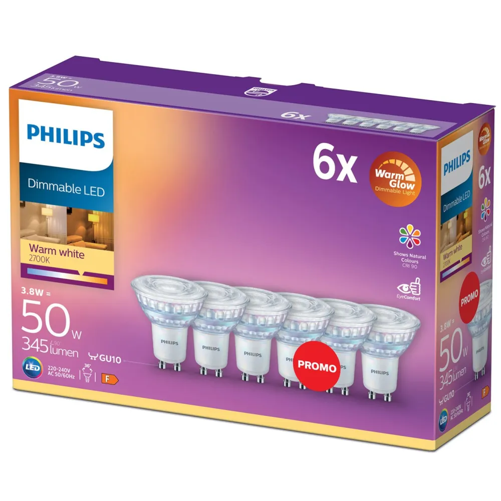 Philips Taklamper|Lyslenker|LED-pære GU10 345 lm 6-pk.