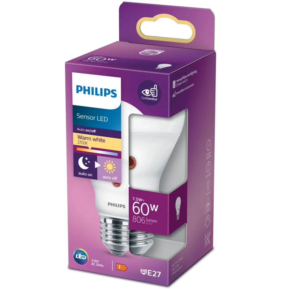 Philips Lyskilder|LED-pære med skumringsrele E27 806 lm