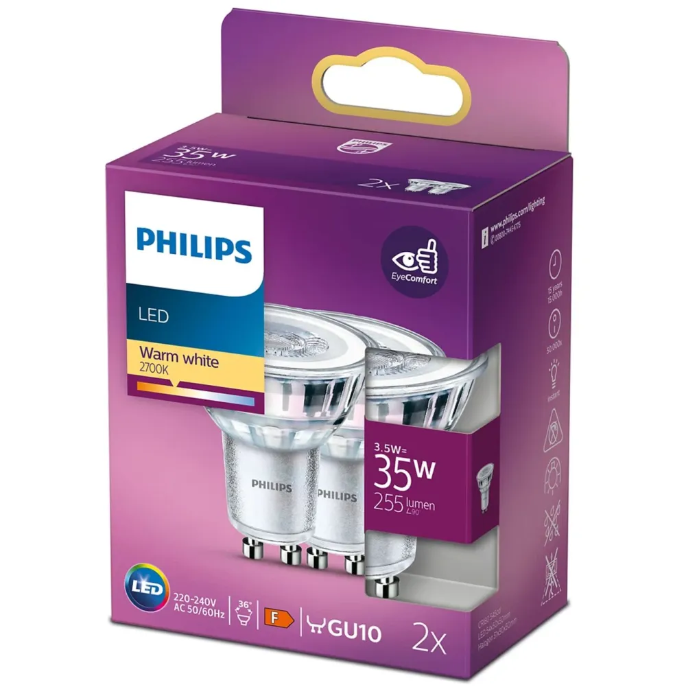 Philips Lyskilder|LED-pære Spotlight GU10 255 lm 2-pk.