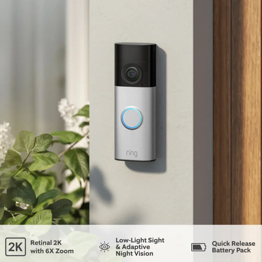 Ring Smart Dørklokke|Smart Dørklokke|Battery Video Doorbell Plus videodørklokke Nickel Silver