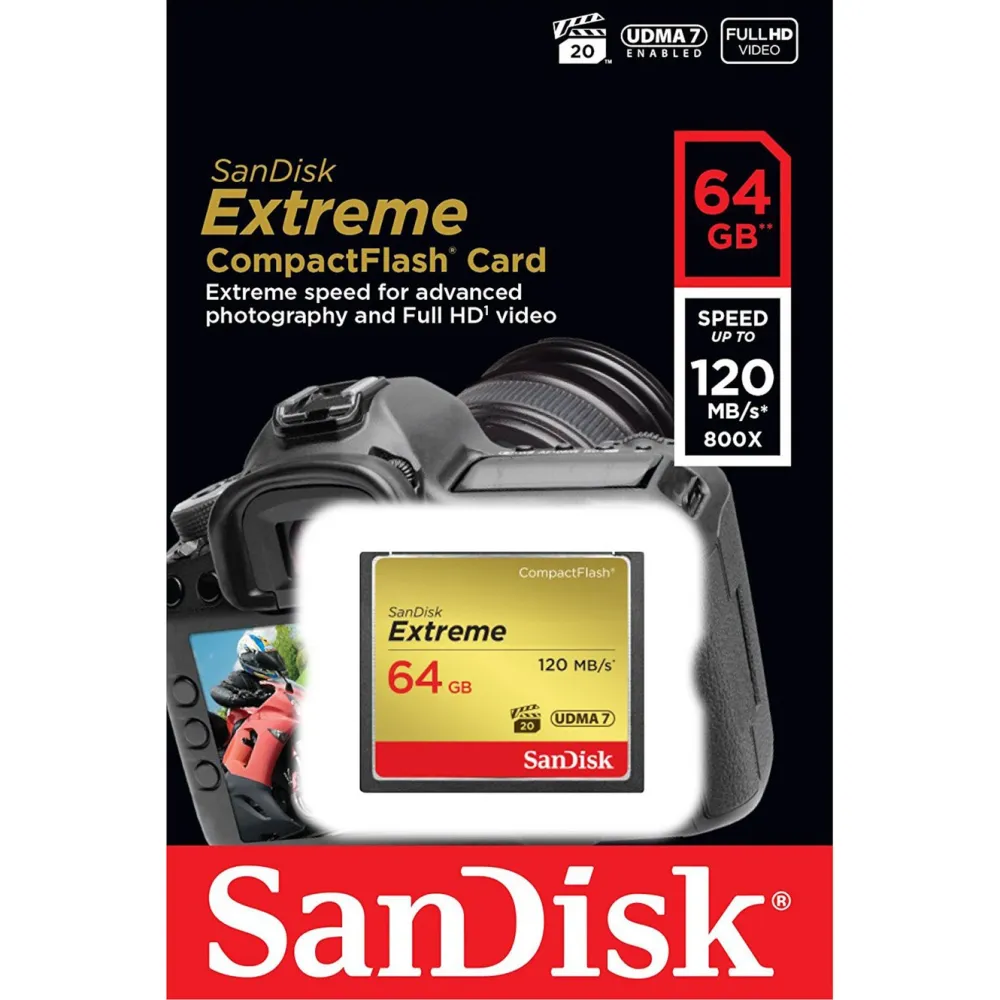 Sandisk Kameraovervåking|Foto Og Video|Extreme CF-kort 64 GB