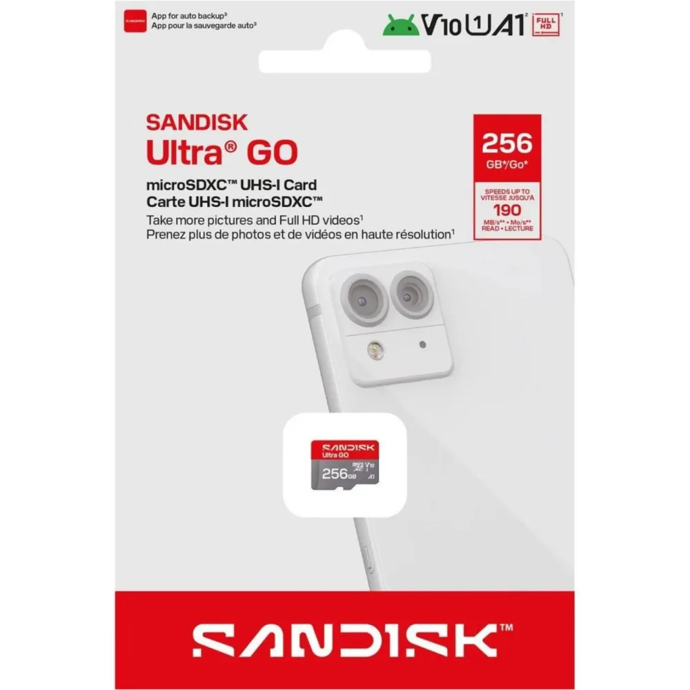 Sandisk Kameraovervåking|Foto Og Video|microSD Ultra Go minnekort 256 GB – 190 MB/s