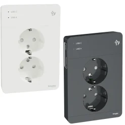 Schneider Electric Sterkstrøm|Exxact Jordet vegguttak med USB-porter Hvit