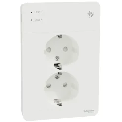Schneider Electric Sterkstrøm|Exxact Jordet vegguttak med USB-porter Hvit