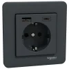 Schneider Electric Sterkstrøm|Exxact Jordet vegguttak med USB-porter Svart