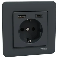 Schneider Electric Sterkstrøm|Exxact Jordet vegguttak med USB-porter Svart