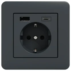 Schneider Electric Sterkstrøm|Exxact Jordet vegguttak med USB-porter Svart