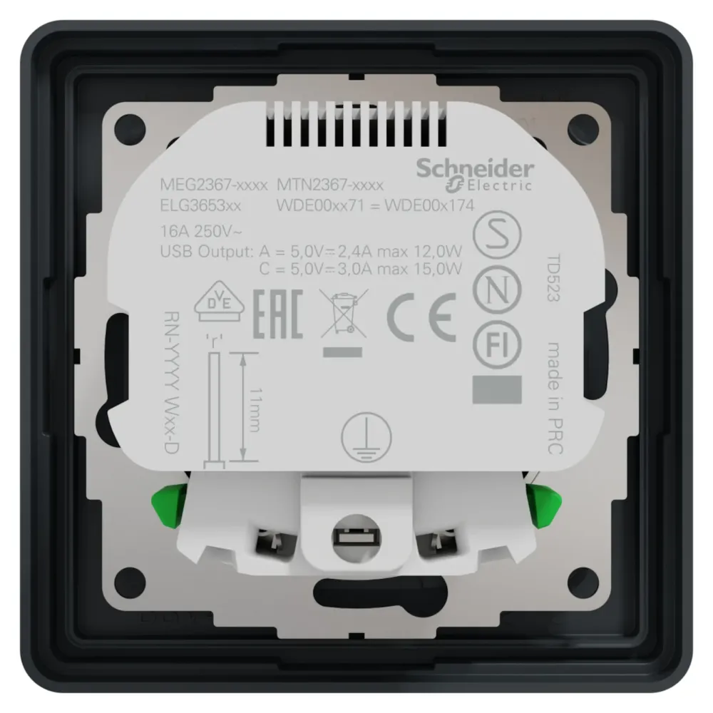 Schneider Electric Sterkstrøm|Exxact Jordet vegguttak med USB-porter Svart