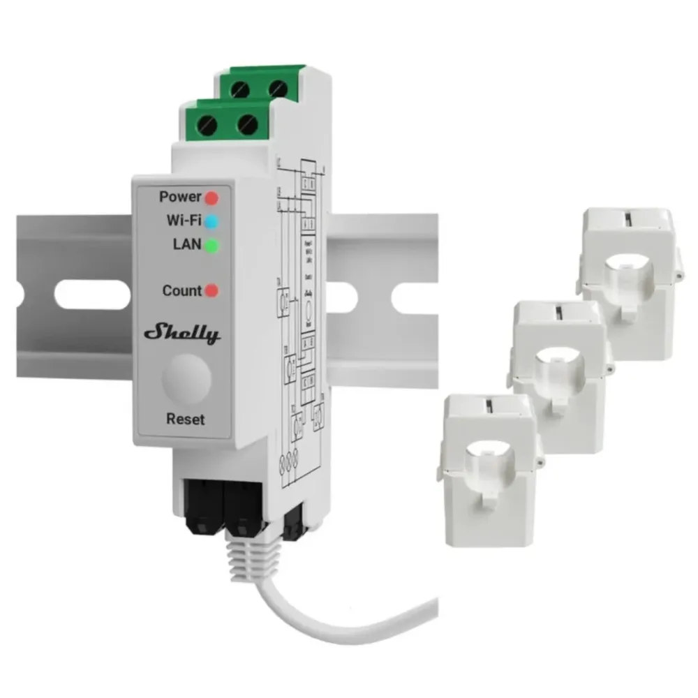 Shelly Smarte Sensorer|Pro 3EM Energimåler 120 A