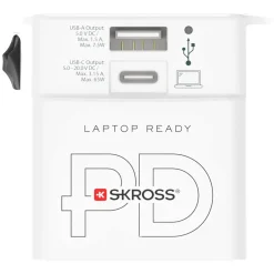 Skross Reiseeffekter|Overfallsalarm|AC65PD ujordet reiseadapter med USB PD 65W