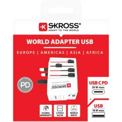 Skross Reiseeffekter|Overfallsalarm|AC30PD ujordet reiseadapter med USB PD 30 W