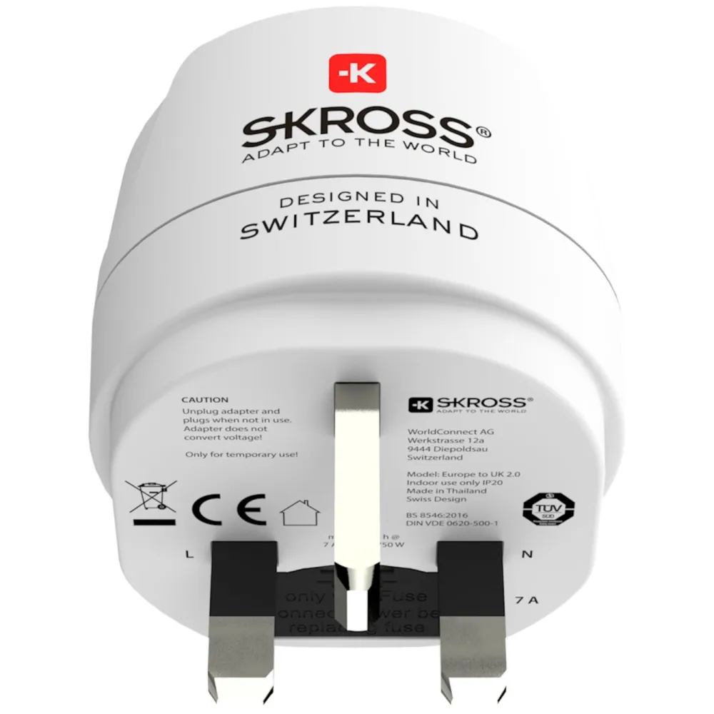 Skross Reiseeffekter|Overfallsalarm|Jordet reiseadapter Storbritannia