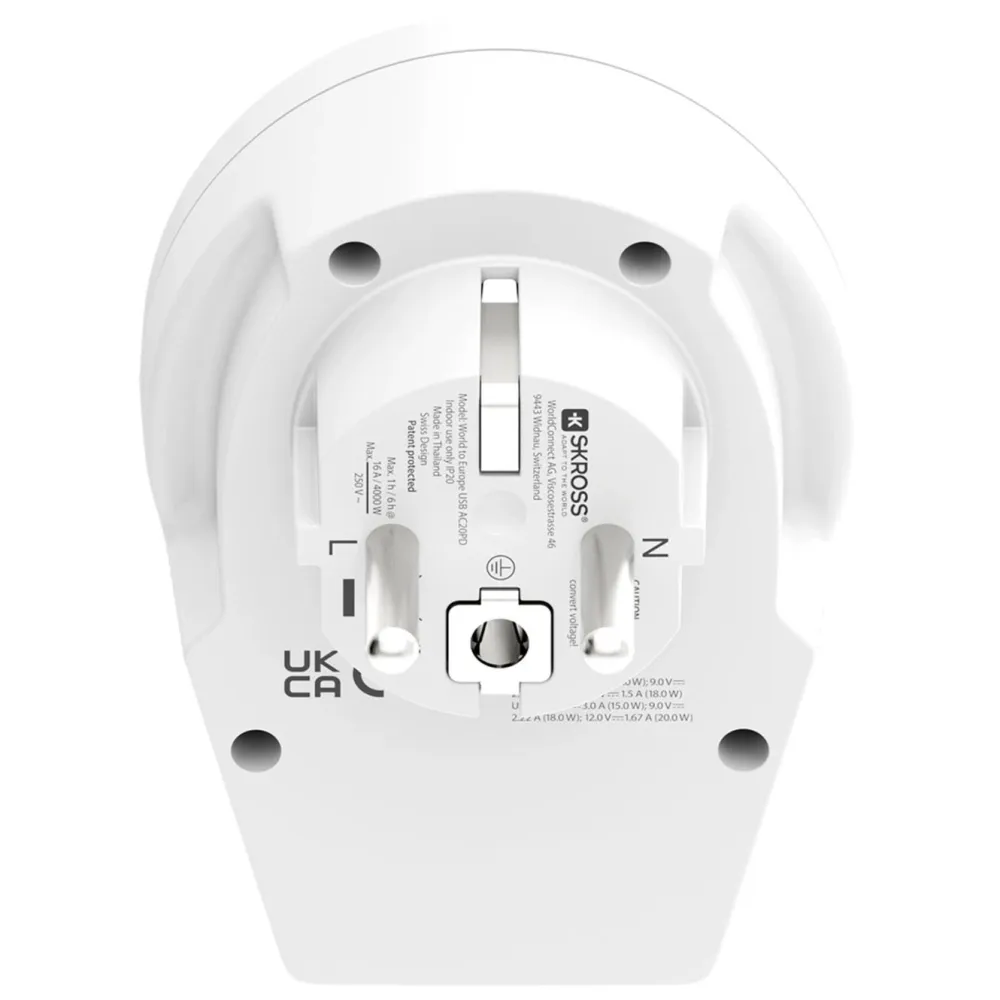 Skross Reiseeffekter|Overfallsalarm|Reiseadapter Universal til Europa USB AC PD 20W