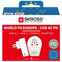 Skross Reiseeffekter|Overfallsalarm|Reiseadapter Universal til Europa USB AC PD 20W