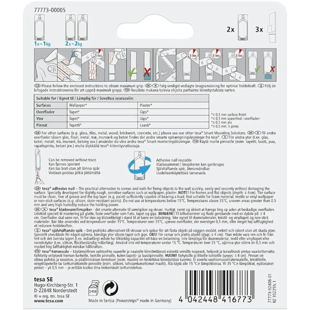 Tesa Kjemi, Spray, Lim|Opphenging|Limspiker for tapet og gips 1 kg 2-pk.