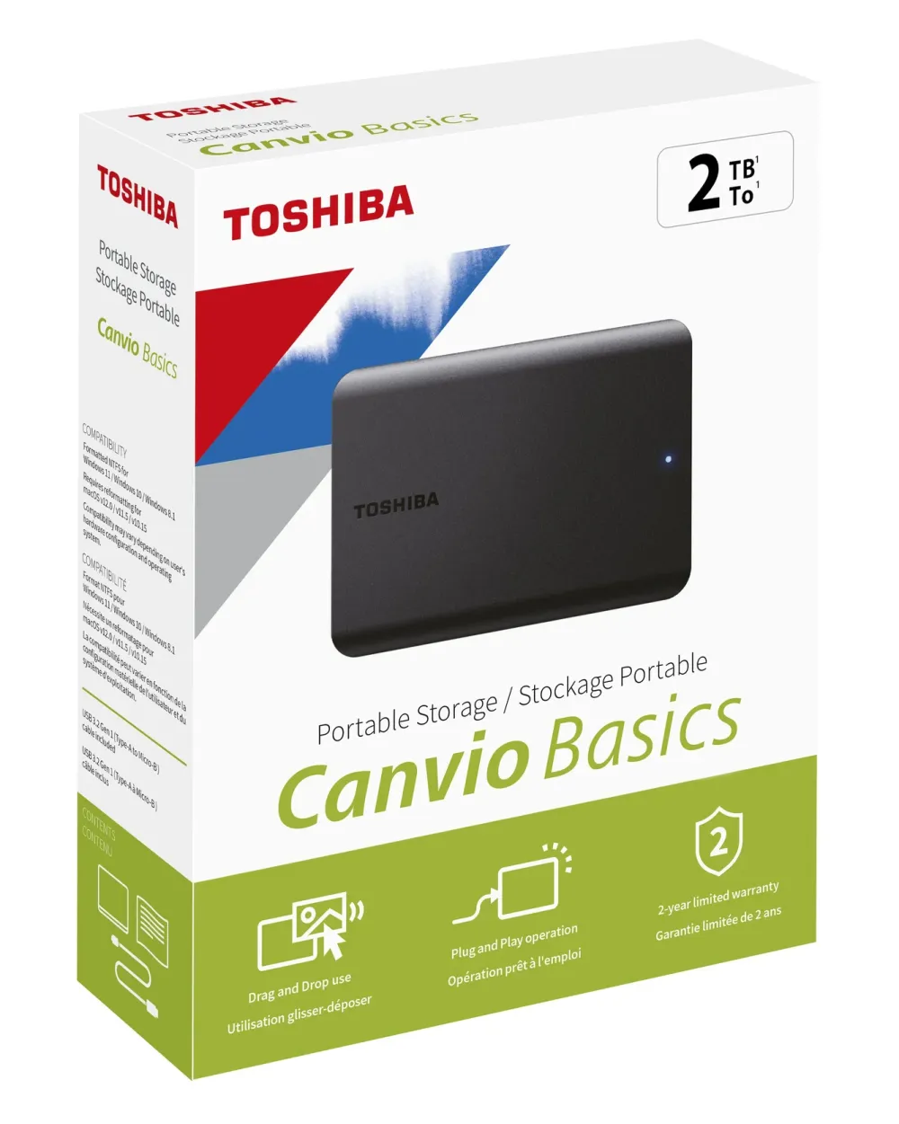 Toshiba Lagring|Canvio Basics Ekstern harddisk 2 TB