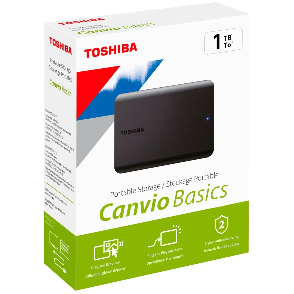 Toshiba Lagring|Canvio Basics Ekstern harddisk 1 TB