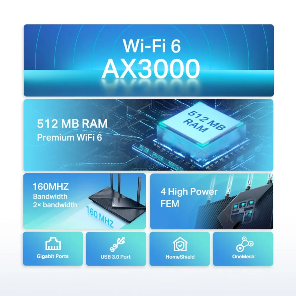 TP-Link Mobilt Bredbånd Og Rutere|Nettverkskabler|Archer AX55 Trådløs ruter AX3000