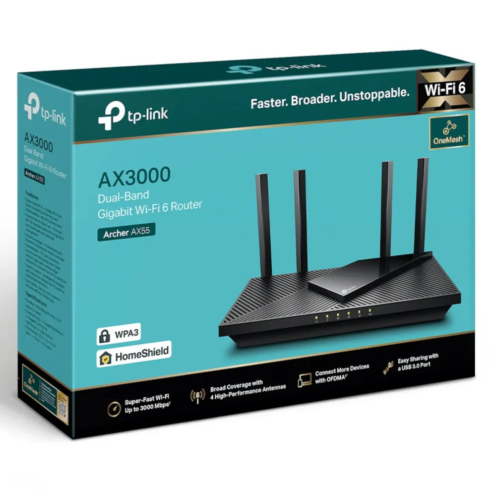 TP-Link Mobilt Bredbånd Og Rutere|Nettverkskabler|Archer AX55 Trådløs ruter AX3000