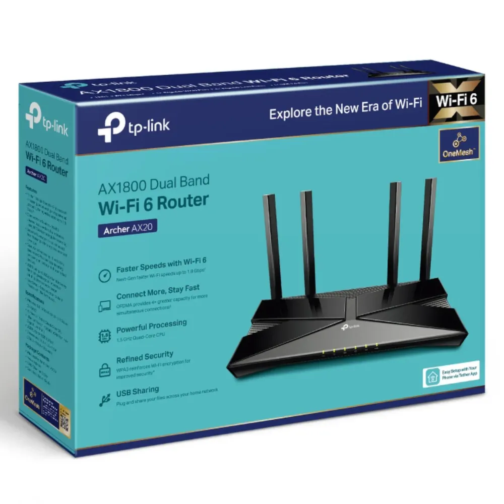 TP-Link Wifi-Routere|Archer AX20 Trådløs ruter AX1800