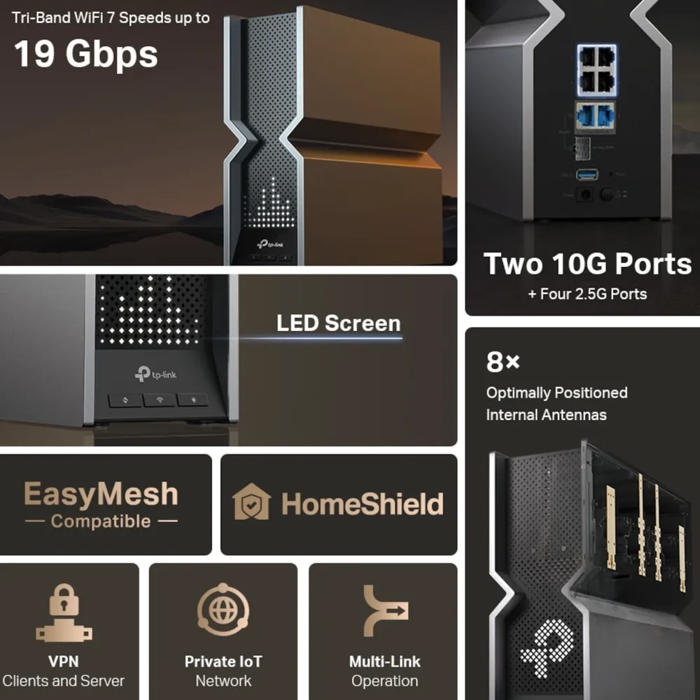 TP-Link Wifi-Routere|Archer BE800 Trådløs ruter med Wifi 7 BE19000