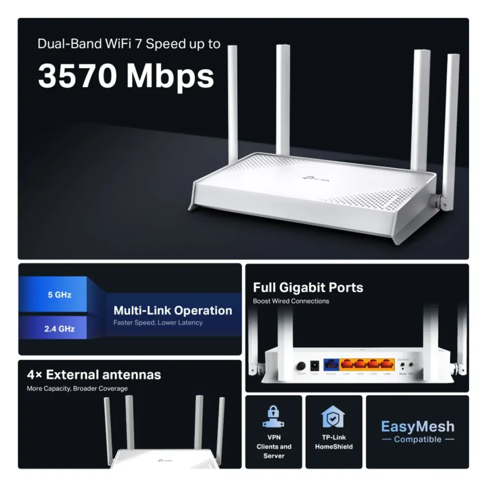 TP-Link Wifi-Routere|Archer BE220W – BE3600 Dual-Band Wifi 7 ruter