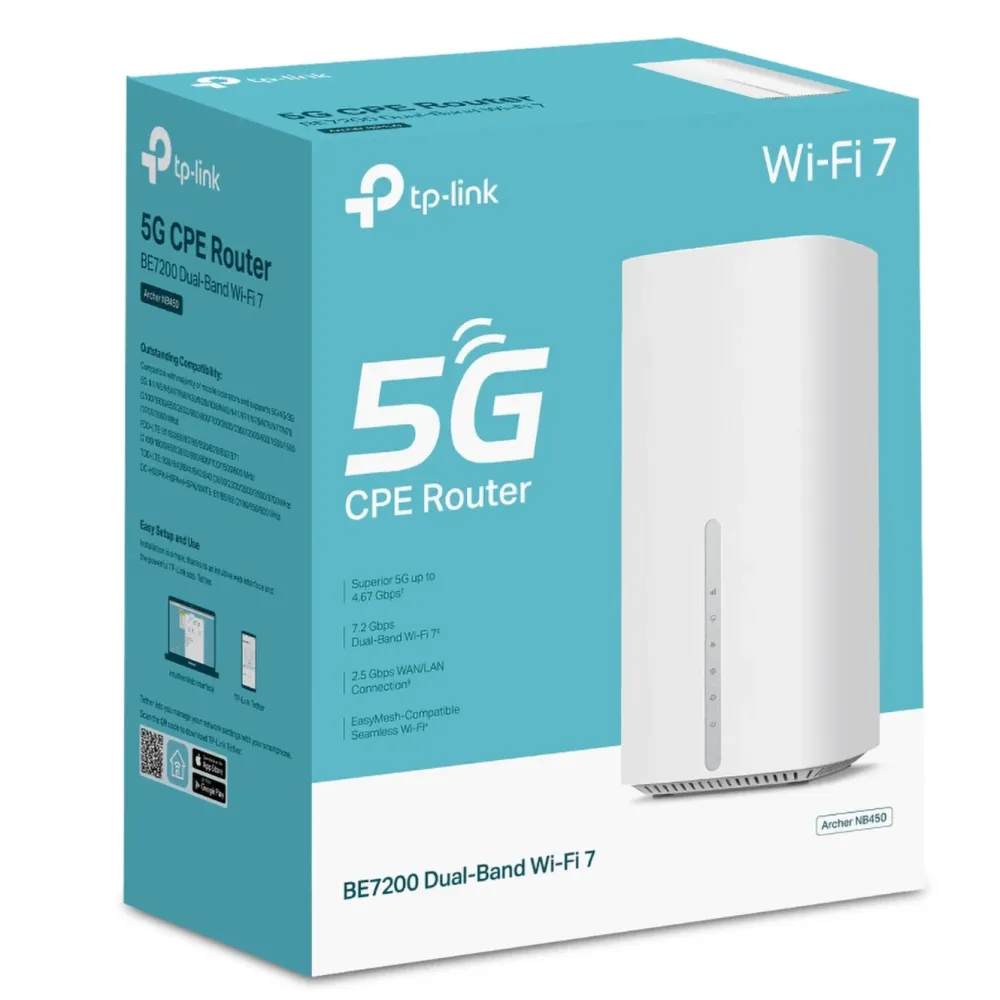 TP-Link Mobilt Bredbånd Og Rutere|Wifi-Routere|Archer NB450 5G Wi-Fi 7-ruter