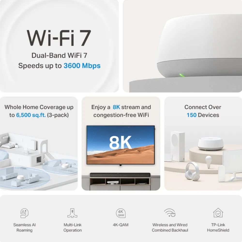 TP-Link Wifi-Routere|Mobilt Bredbånd Og Rutere|Deco BE22 BE3600 Wifi 7 mesh-system