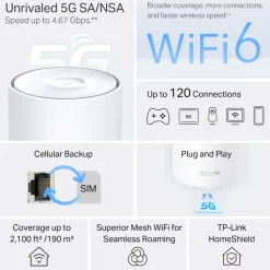TP-Link Mobilt Bredbånd Og Rutere|Wifi-Routere|Deco X10-5G AX1500 mesh-ruter med 5G 1-pk.