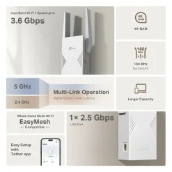TP-Link Mobilt Bredbånd Og Rutere|Nettverkskabler|RE235BE – WiFi 7 BE3600-extender