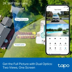TP-Link Alarmsystemer|Skimmingsbeskyttelse|Tapo C545D Overvåkingskamera med doble linser 2K, IP66, wifi