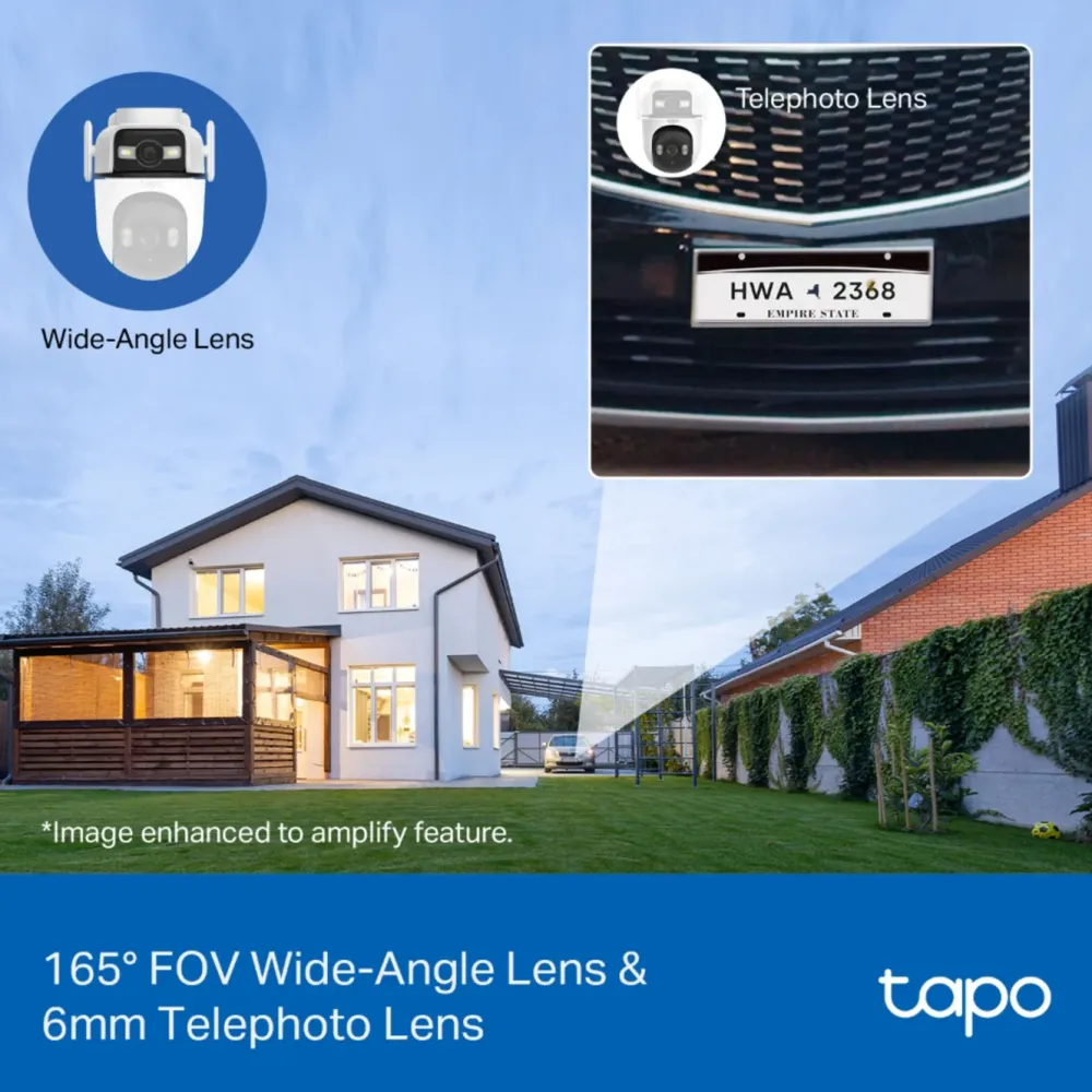 TP-Link Alarmsystemer|Skimmingsbeskyttelse|Tapo C545D Overvåkingskamera med doble linser 2K, IP66, wifi