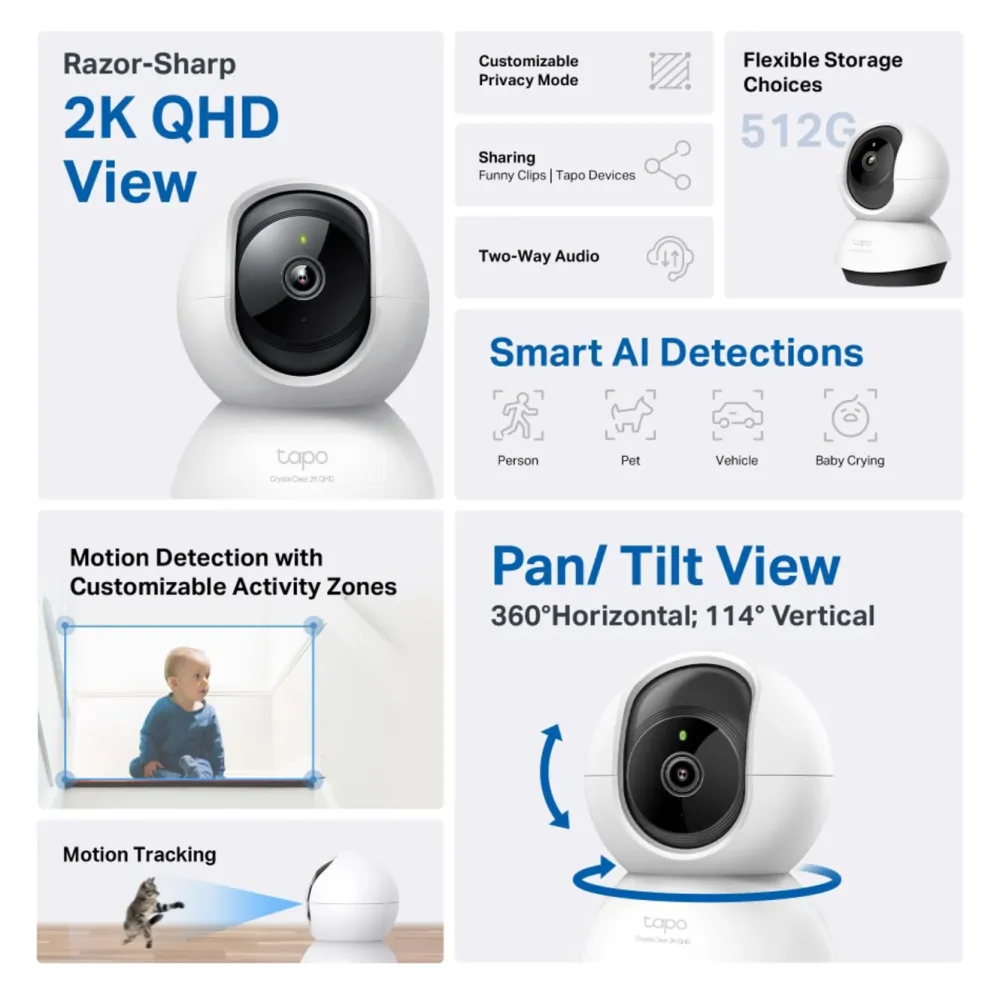 TP-Link Alarmsystemer|Skimmingsbeskyttelse|Tapo C220 Pan/Tilt AI Overvåkingskamera