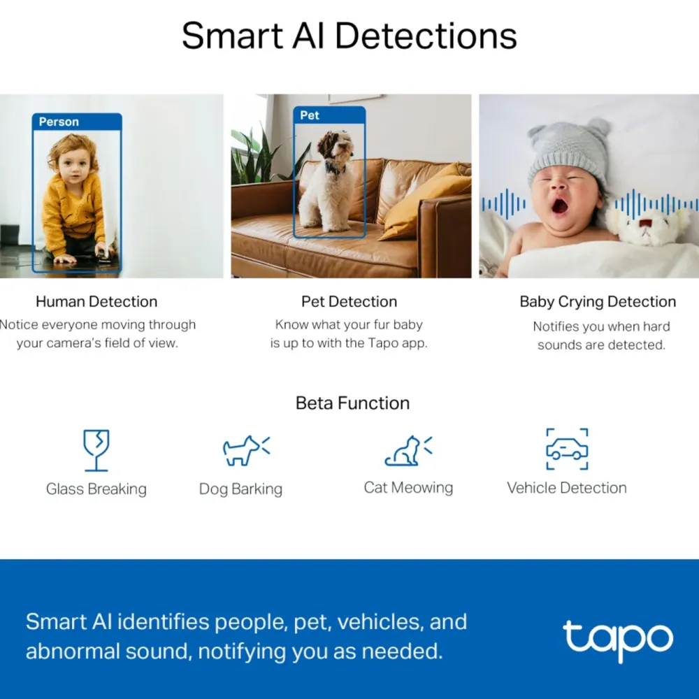 TP-Link Alarmsystemer|Skimmingsbeskyttelse|Tapo C220 Pan/Tilt AI Overvåkingskamera